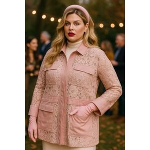 NWT Lane Bryant Womens Button Down Shacket Blouse Sz 18/20 Pink Lace Travel Work